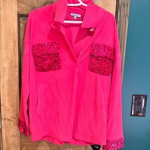 White Birch Hot Pink Fleece Jacket with Sequin Details